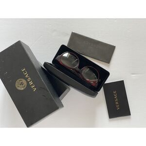 VERSACE VE3268 388 Transparent Red Round Women's 51 mm Eyeglasses‎ NWOT Case